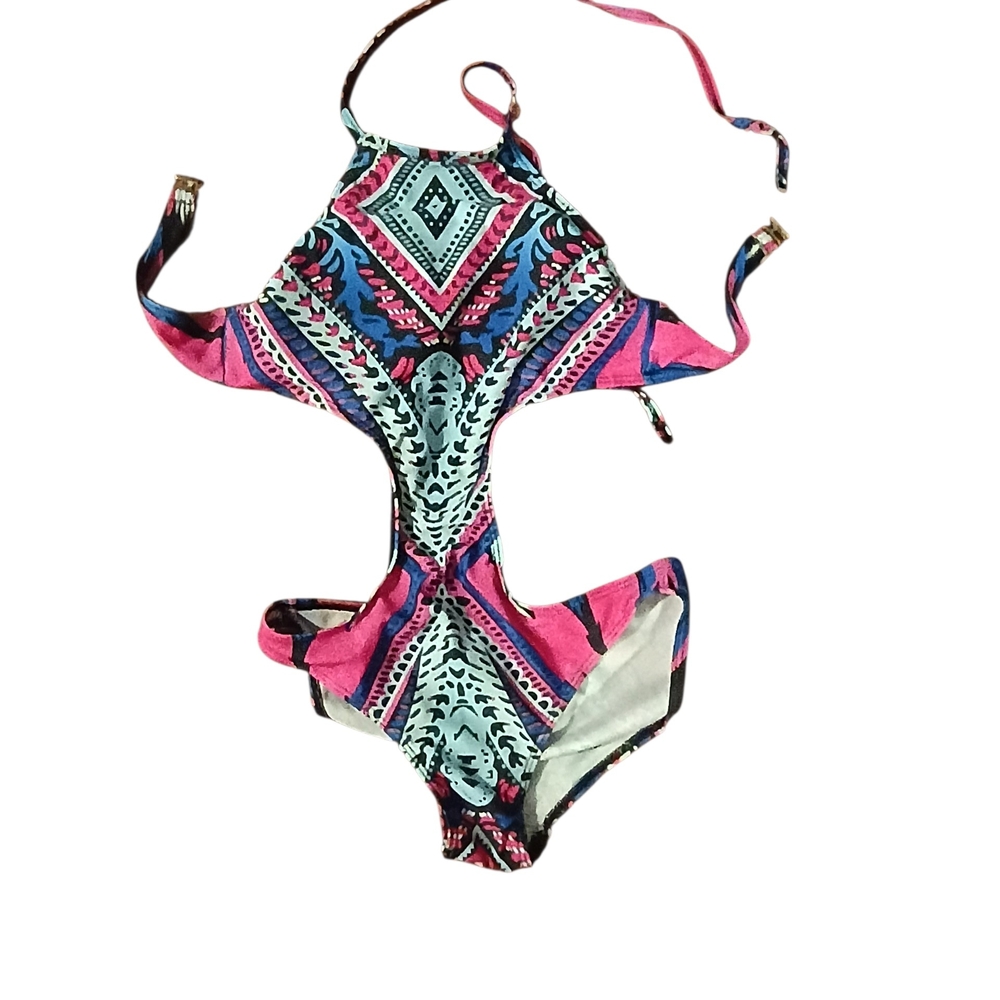 Girls' Pink & Blue Patterned One-Piece Swim Suit - Brand Unspecified